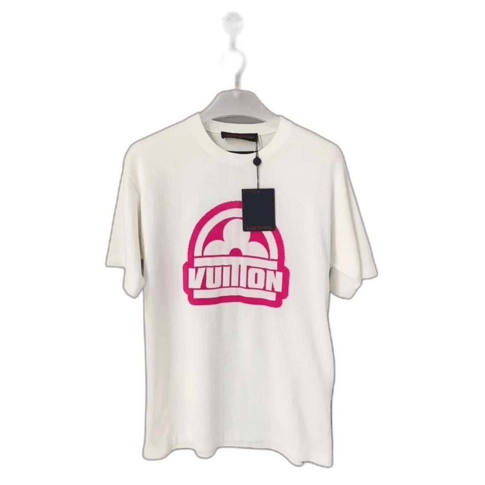 Louis Vuitton Men’s White T-Shirt with Pink Logo